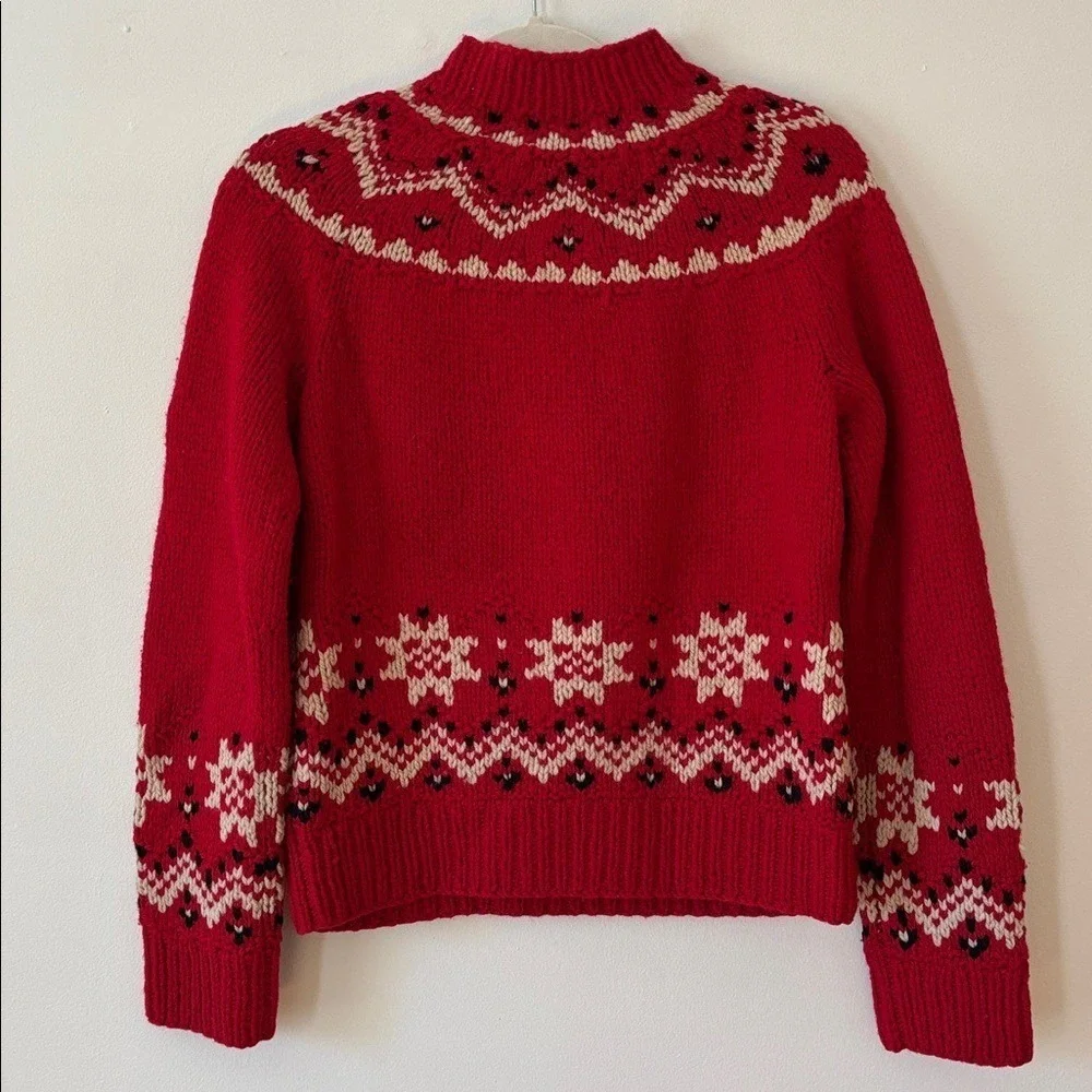 J. Crew Vintage Hand Knit Wool Cashmere‎ Fairisle Icelandic Red Sweater Medium